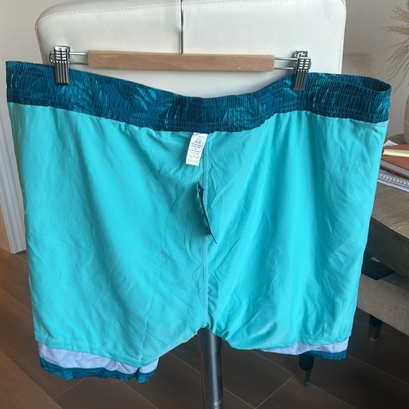 Men’s Blue Palm Swim Trunks 5” Compression Liner Shorts Stretch Zipper Pocket - Picture 7 of 14